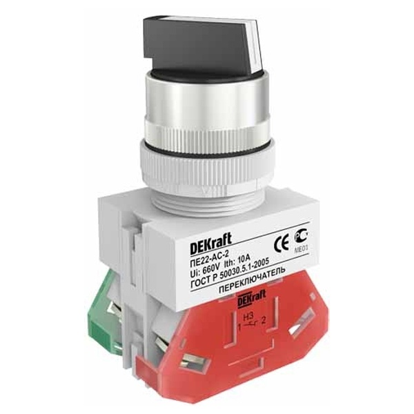 Переключатель DEKraft 2 положения правое б/фиксации I-O стандартная ручка 1НО+1НС черный