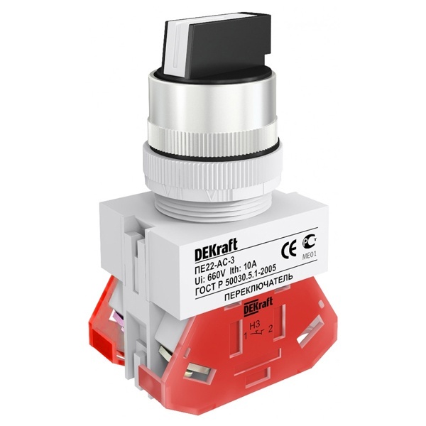 Переключатель DEKraft 3 положения правое б/фиксации I-O-II стандартная ручка 2НО черная