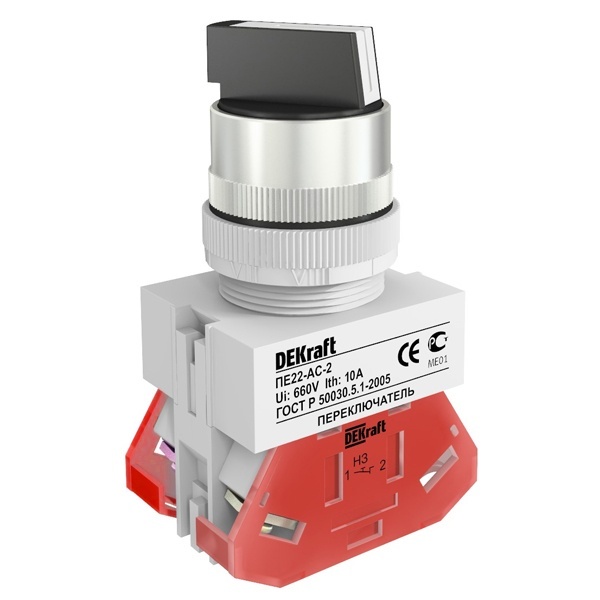 Переключатель DEKraft 3 положения правое и левое б/фиксации I-O-II стандартная ручка 2НО черная