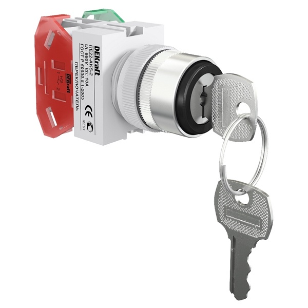 Переключатель DEKraft 2 положения правое б/фиксации I-O 1НО+1НС ключ