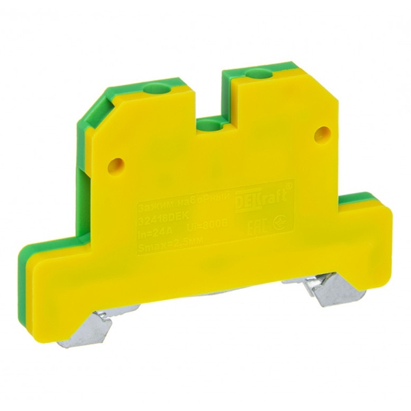 Зажим наборный заземляющий DEKraft ЗН-101 24А 1-2,5мм2 желто-зеленый