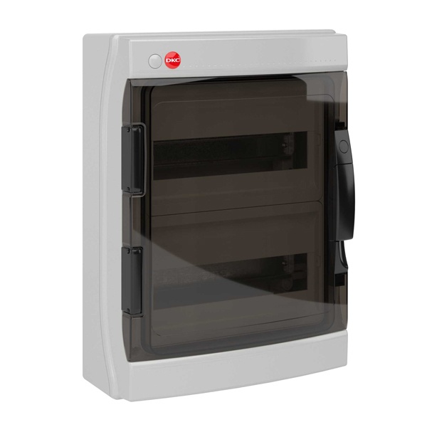 Щиток настенный DKC RAM base (2х12) на 24 модуля прозрачная дверь с клеммным блоком 63А серый IP65