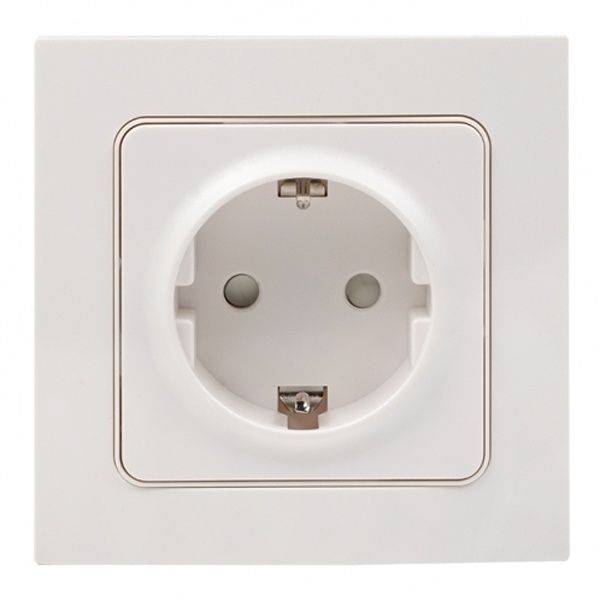 Механизм розетки EKF 2P+E 16А с защитными шторками с рамкой Стокгольм белый