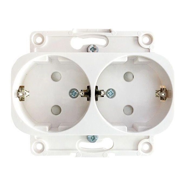 Механизм двойной розетки EKF 2х2P+E 16А с защитными шторками Стокгольм белый