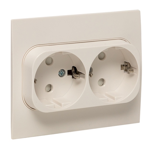 Двойная розетка EKF 2х2P+E 16А с защитными шторками с рамкой Стокгольм белый