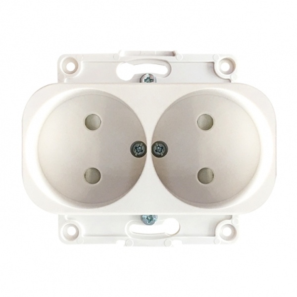 Механизм двойной розетки EKF 2х2P без заземления 10А с защитными шторками Стокгольм белый
