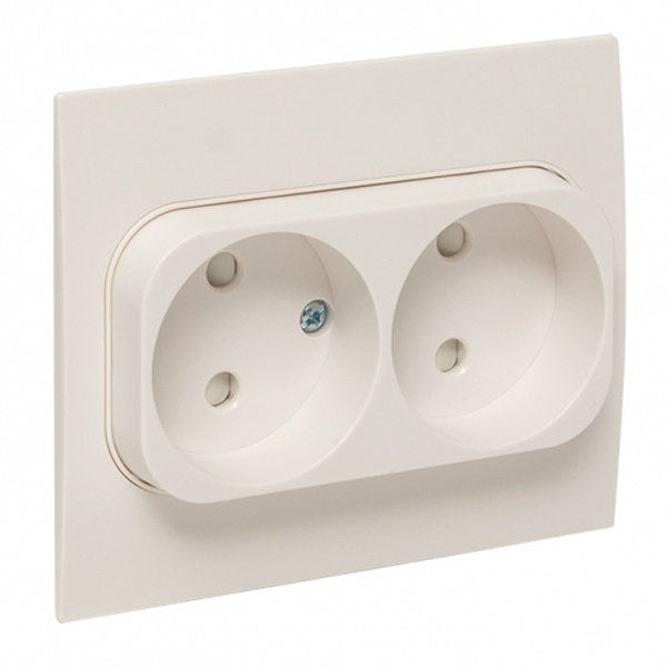 Двойная розетка EKF 2х2P без заземления 10А с защитными шторками с рамкой Стокгольм белый