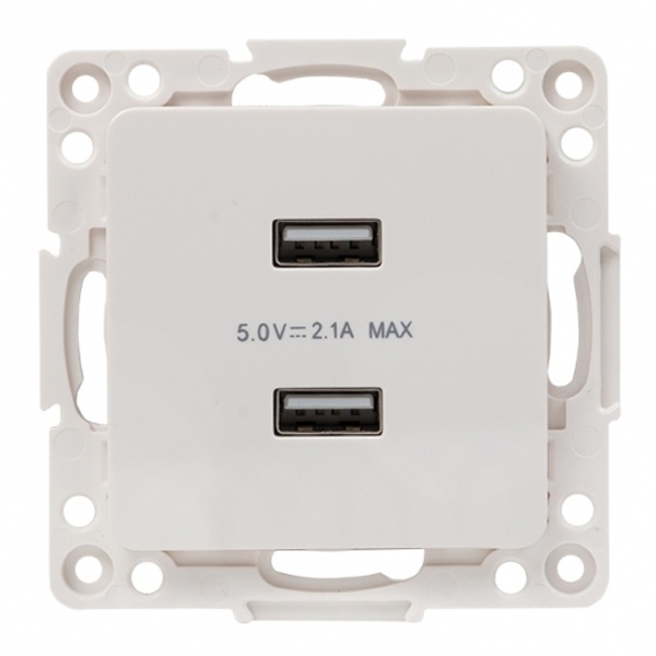 Механизм зарядной розетки EKF 2хUSB тип А 2,1А Стокгольм белый