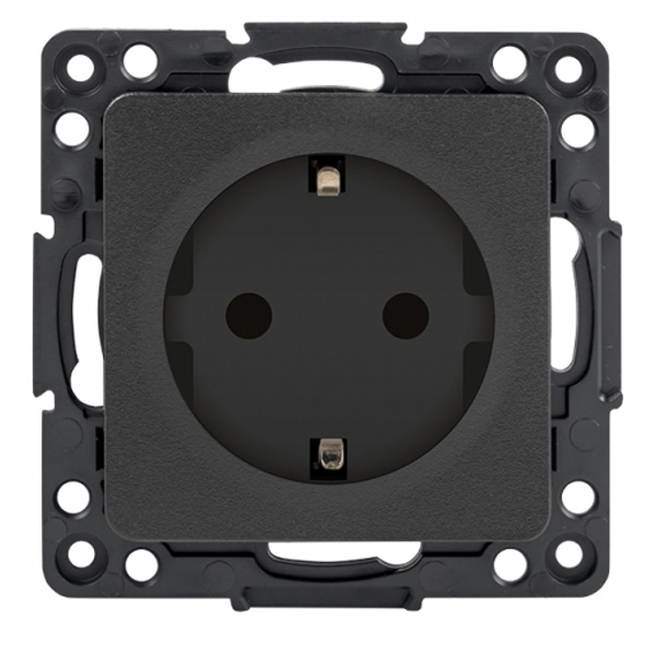 Механизм розетки EKF 2P+E 16А с защитными шторками Стокгольм черный