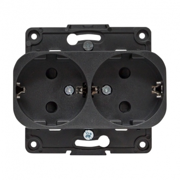 Механизм двойной розетки EKF 2х2P+E 16А с защитными шторками Стокгольм черный