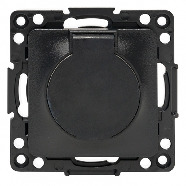 Механизм розетки EKF 2P+E 16А с крышкой и шторками IP44 Стокгольм черный