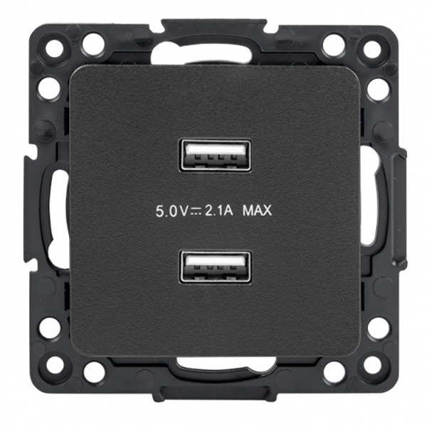 Механизм зарядной розетки EKF 2хUSB тип А 2,1А Стокгольм черный