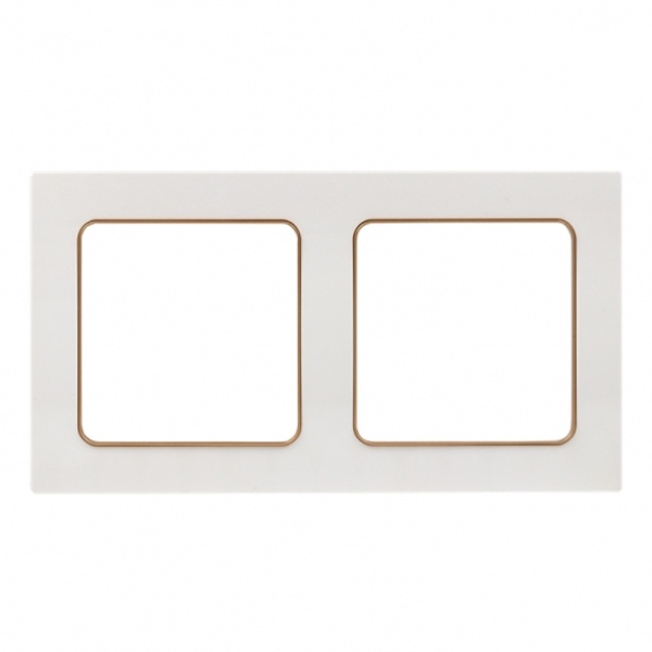 Рамка 2-местная EKF Стокгольм белый с линией цвета шампань
