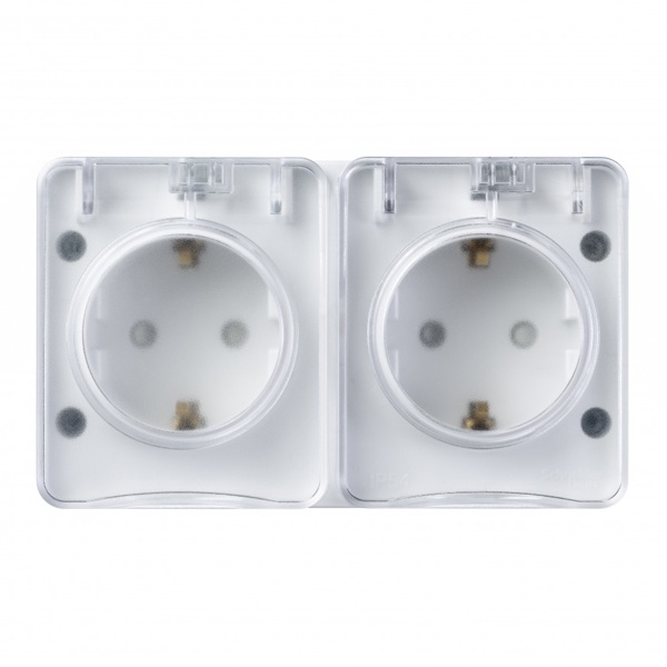 Двойная розетка SE AtlasDesign 2П+3 со шторками открытой установки Profi54 16А 250В IP54 белый