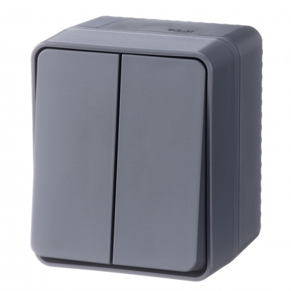 Двухклавишный выключатель открытой установки SE AtlasDesign Profi54 10A IP54 антрацит