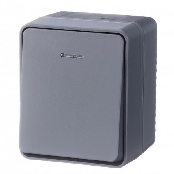 Одноклавишный выключатель с подсветкой открытой установки SE AtlasDesign Profi54 10A IP54 антрацит