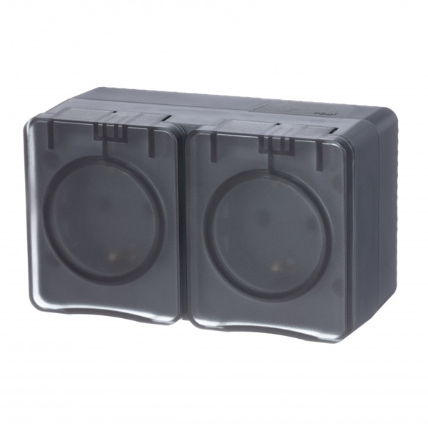 Двойная розетка SE AtlasDesign 2П+3 со шторками открытой установки Profi54 16А 250В IP54 антрацит