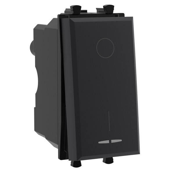 Выключатель двухполюсный одноклавишный модульный DKC Avanti, черный матовый, 1 модуль