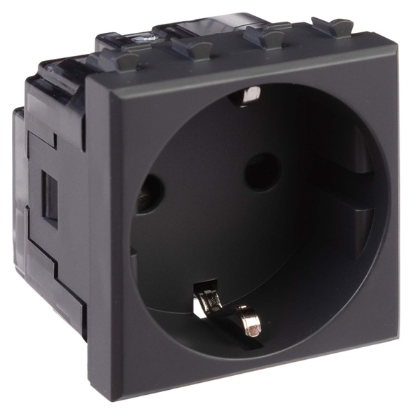 Розетка DKC Avanti 2P+E с защитными шторками модульная, черный матовый, 2 модуля