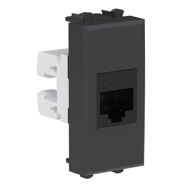 Компьютерная розетка RJ-45 без шторок модульная DKC Avanti, кат.5е,, черный матовый, 1 модуль