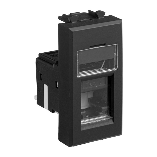 Компьютерная розетка RJ-45 модульная DKC Avanti, кат.6,, черный матовый, 1 модуль