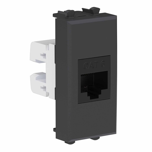 Компьютерная розетка RJ-45 без шторок модульная DKC Avanti, кат.6,, черный матовый, 1 модуль