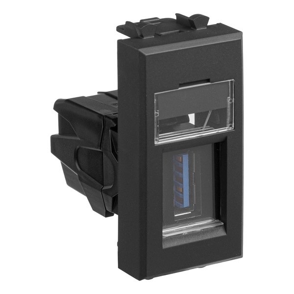 USB 3.0 розетка модульная DKC Avanti тип А-А,, черный матовый, 1 модуль