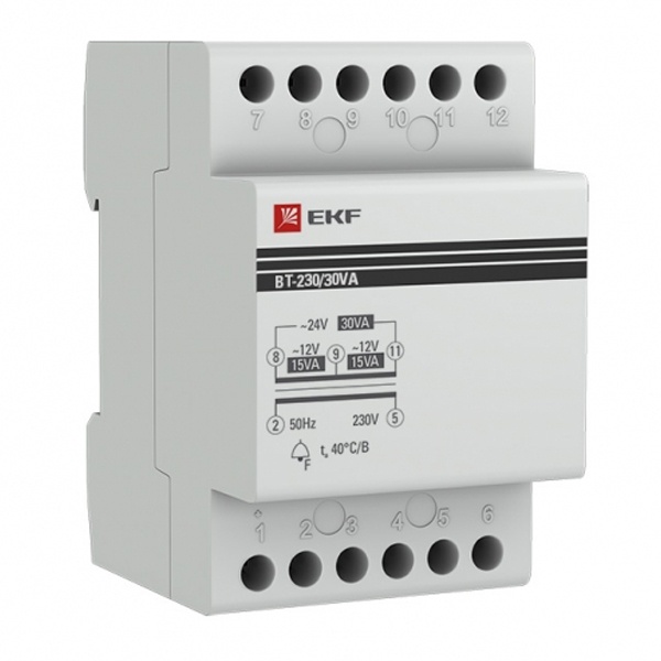 Трансформатор звонковый модульный EKF BT-230В/12-12В 30ВА