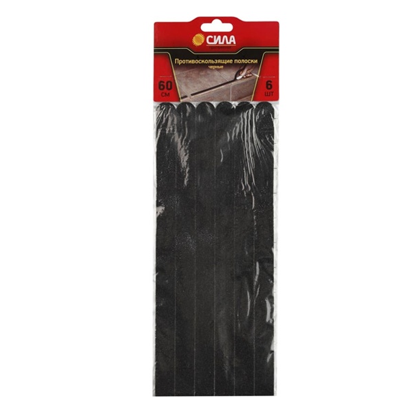 Полоски клейкие Сила Противоскользящие 60см. 6 шт, чёрные TAS72-10