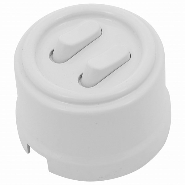 Накладная кнопка 2-клавишная Bironi Лизетта пластик белый (клавишный)