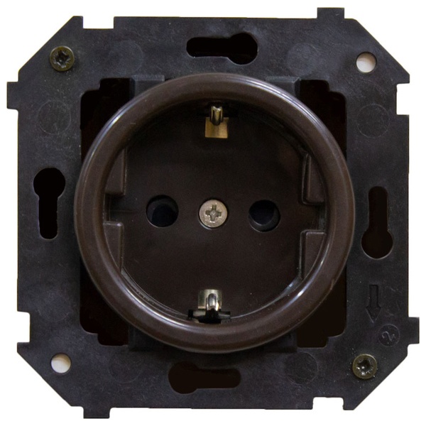 Механизм розетка с заземлением Bironi Шедель (скрытый монтаж), коричневый