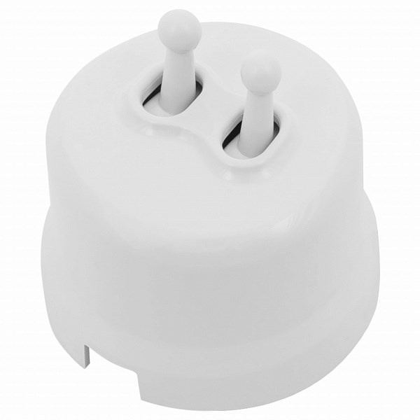 Накладной выключатель 2-клавишный Bironi Лизетта пластик белый (тумблерный)