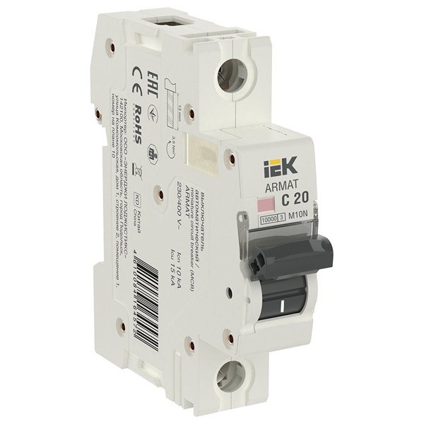 Автоматический выключатель ИЭК ARMAT M10N 1Р 20А 10кА характеристика С (автомат электрический)