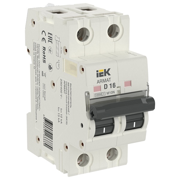 Автоматический выключатель ИЭК ARMAT M10N 2Р 16А 10кА характеристика D (автомат электрический)