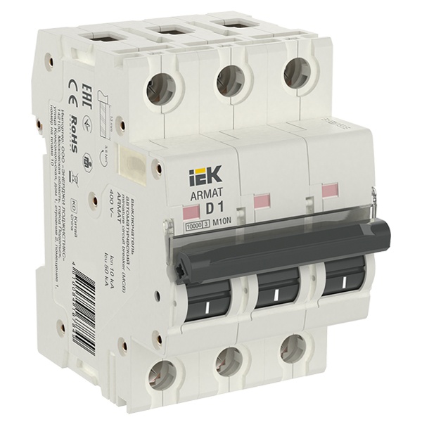 Автоматический выключатель ИЭК ARMAT M10N 3Р 1А 10кА характеристика D (автомат электрический)