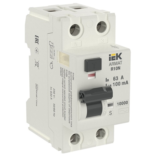 УЗО ИЭК ARMAT R10N 2P 63А 100мА тип AC-S селективное (ВДТ)