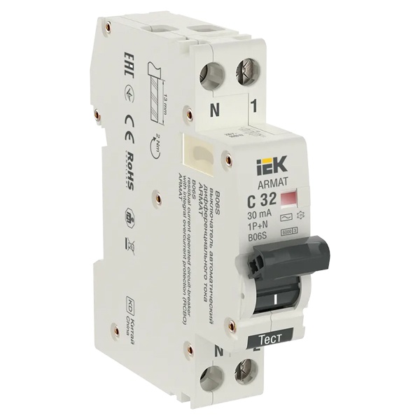 Дифференциальный автомат ИЭК  ARMAT B06S 1P+N C32А 30мА тип АС однофазный электронный 6кА 1 модуль (дифавтомат, АВДТ)