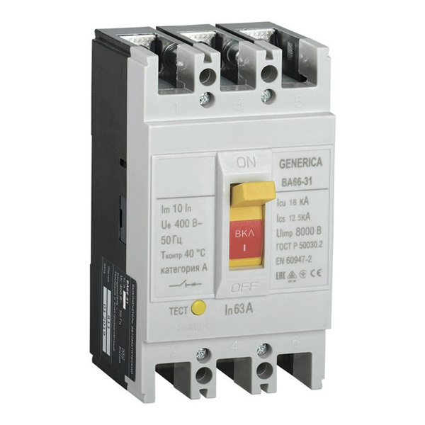 Автоматический выключатель Generica (ИЭК) ВА66-31 3Р 63А 18кА (автомат электрический)