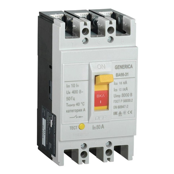 Автоматический выключатель Generica (ИЭК) ВА66-31 3Р 80А 18кА (автомат электрический)