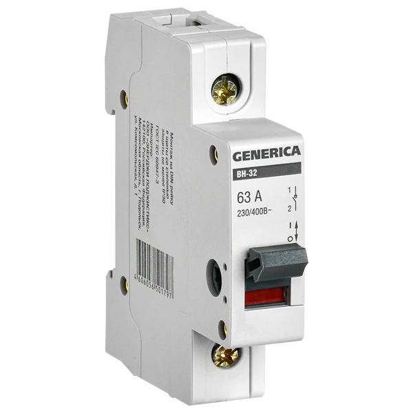 Рубильник модульный Generica (ИЭК) ВН-32 1P 63А однофазный (выключатель нагрузки)