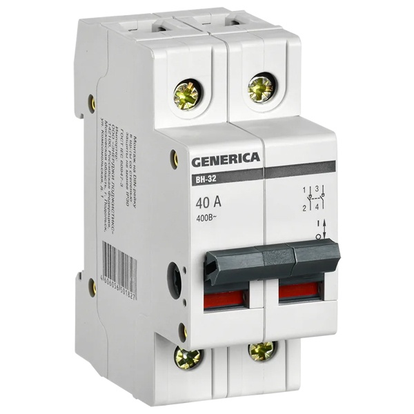 Рубильник модульный Generica (ИЭК) ВН-32 2P 40А однофазный (выключатель нагрузки)