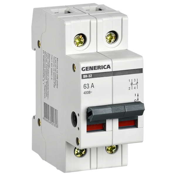 Рубильник модульный Generica (ИЭК) ВН-32 2P 63А однофазный (выключатель нагрузки)