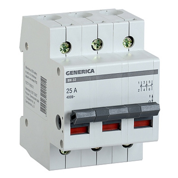 Рубильник модульный Generica (ИЭК) ВН-32 3P 25А трехфазный (выключатель нагрузки)