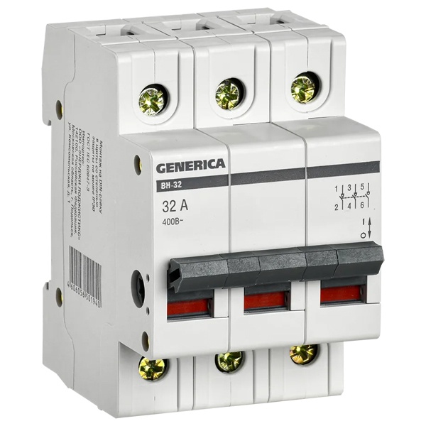 Рубильник модульный Generica (ИЭК) ВН-32 3P 32А трехфазный (выключатель нагрузки)