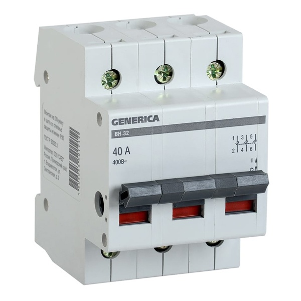 Рубильник модульный Generica (ИЭК) ВН-32 3P 40А трехфазный (выключатель нагрузки)