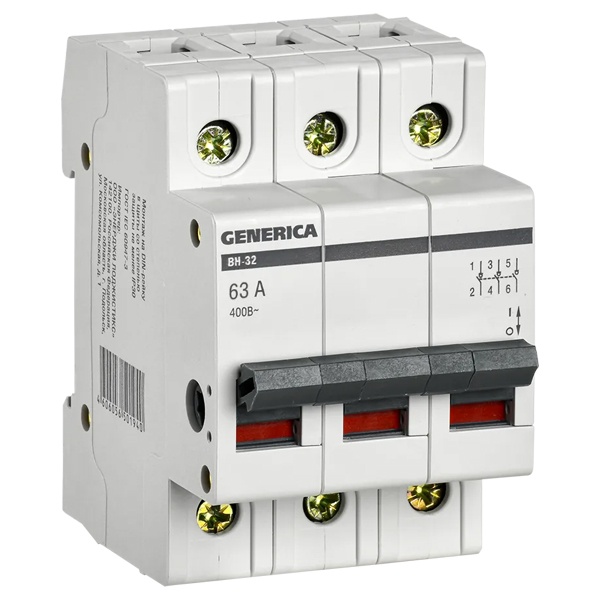 Рубильник модульный Generica (ИЭК) ВН-32 3P 63А трехфазный (выключатель нагрузки)