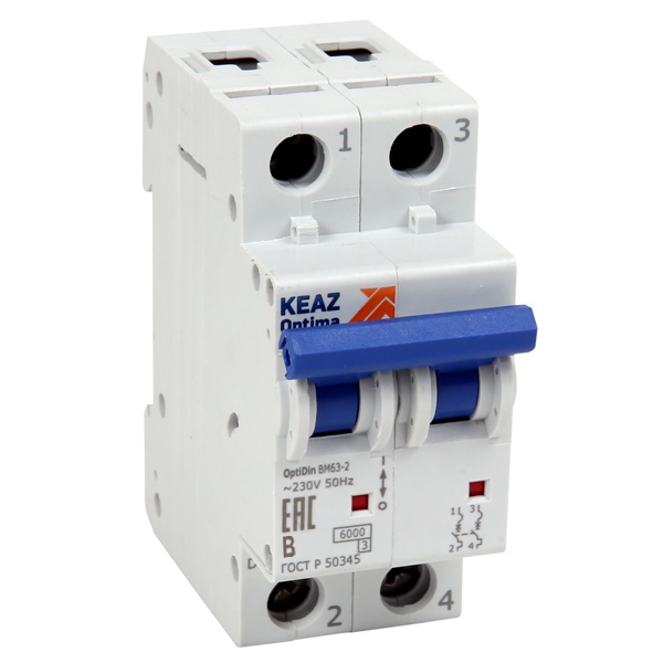 Автоматический выключатель КЭАЗ OptiDin BM63 2P 20A В 6кА AC (BM63-2В20-УХЛ3) (автомат электрический)