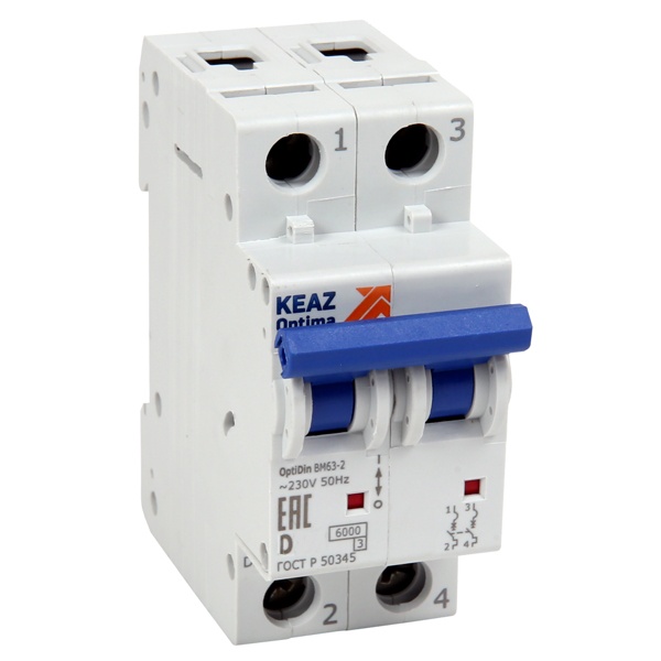 Автоматический выключатель КЭАЗ OptiDin BM63 2P 32A D 6кА AC (BM63-2D32-УХЛ3) (автомат электрический)