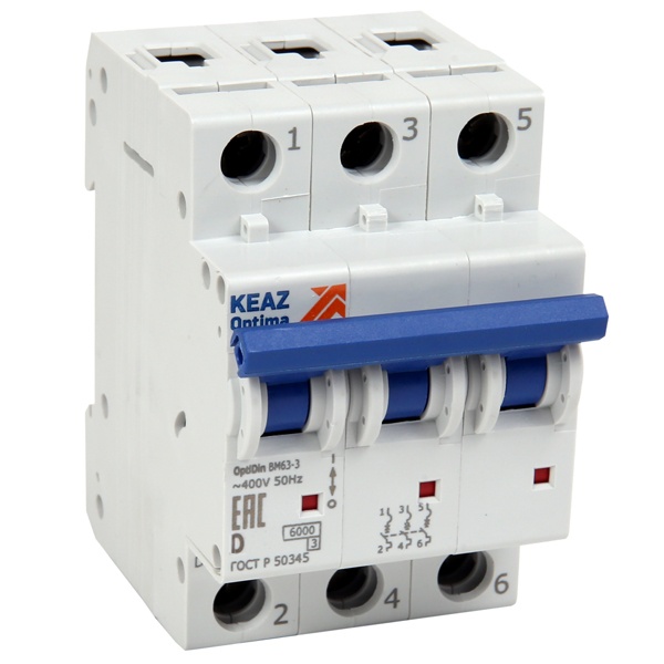 Автоматический выключатель КЭАЗ OptiDin BM63 3P 63A D 6кА AC (BM63-3D63-УХЛ3) (автомат электрический)