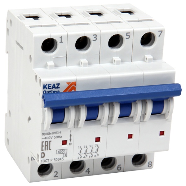 Автоматический выключатель КЭАЗ OptiDin BM63 4P 10A D 6кА AC (BM63-4D10-УХЛ3) (автомат электрический)